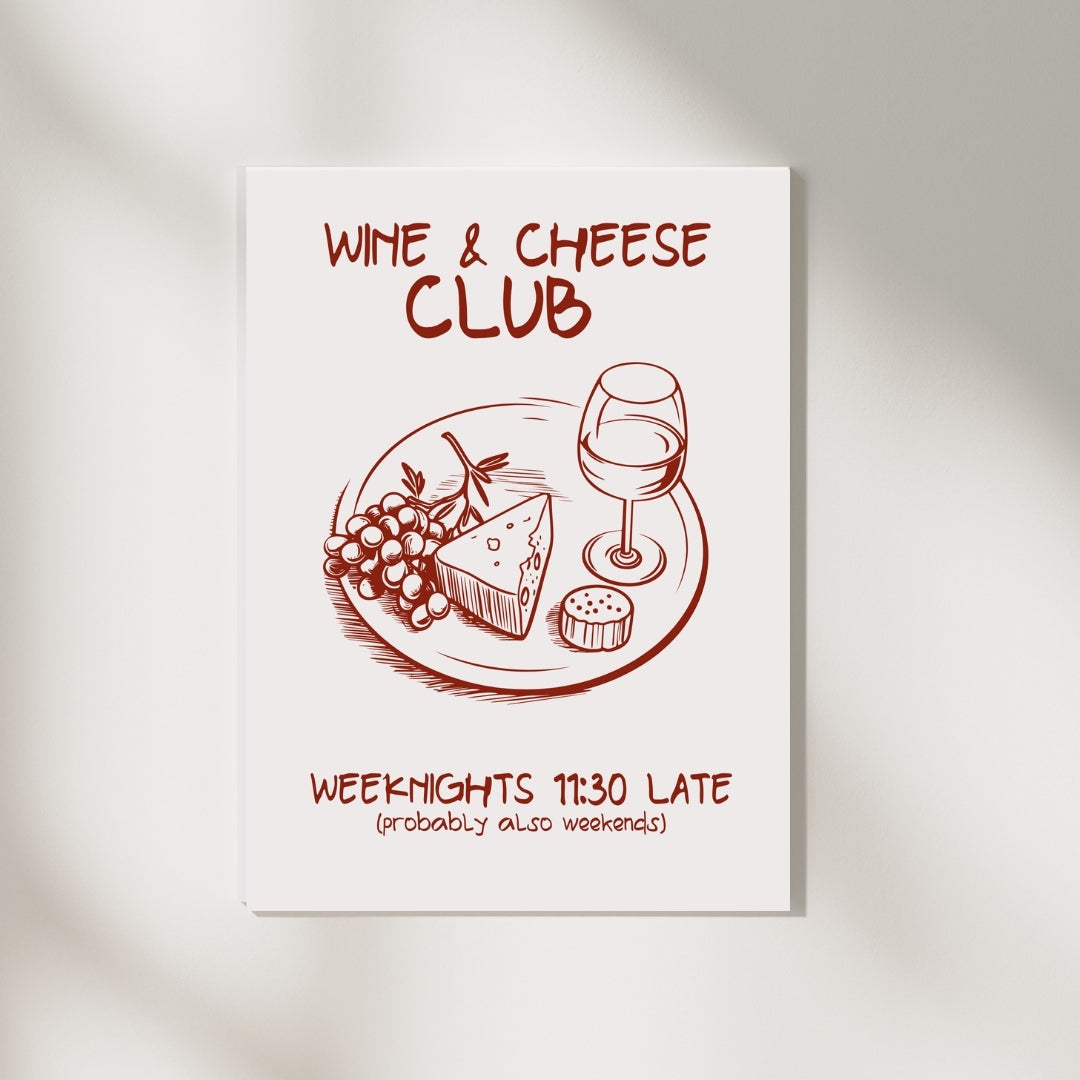 "Wine & Cheese Club" Mizahi İllüstrasyon Poster