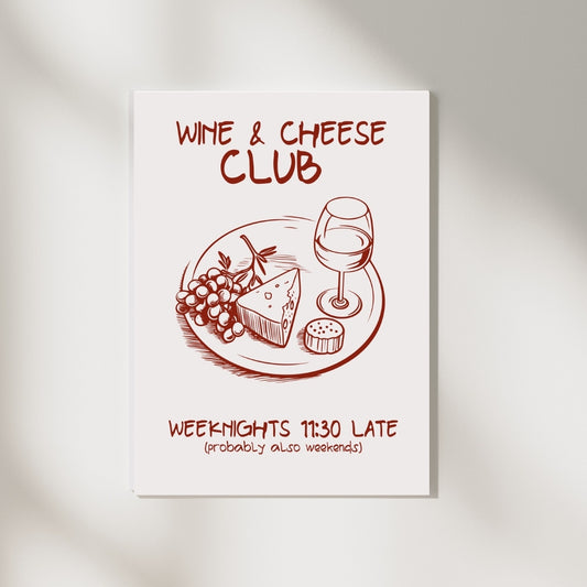 "Wine & Cheese Club" Mizahi İllüstrasyon Poster