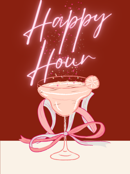 Happy Hour – Pembe Kurdeleli Modern Poster